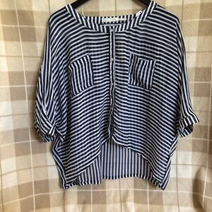 Body Central Blue and White Oversized Button Down Shirt
